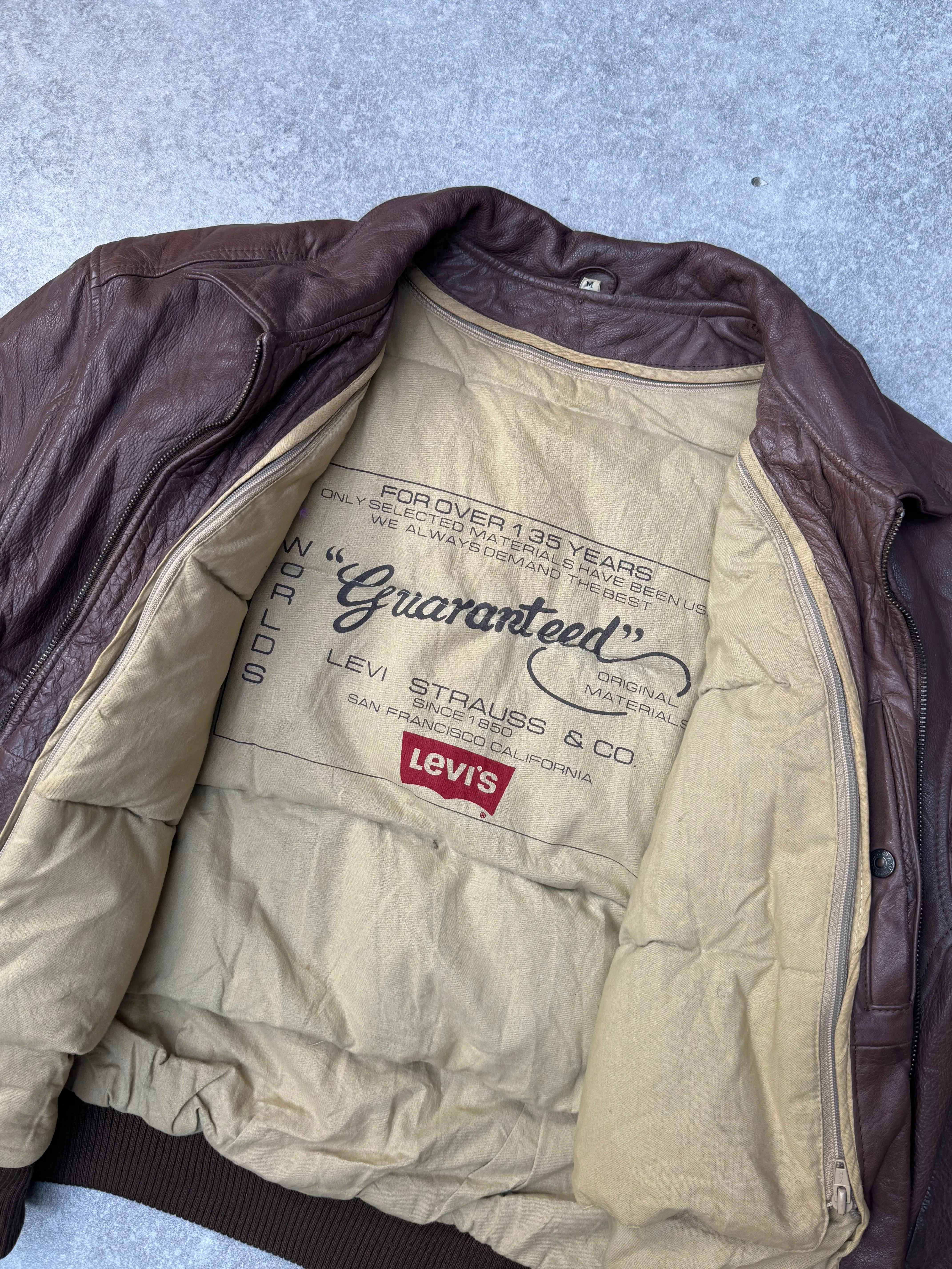 Levis Feather Down Quited Lining Leather Bomber Jacket