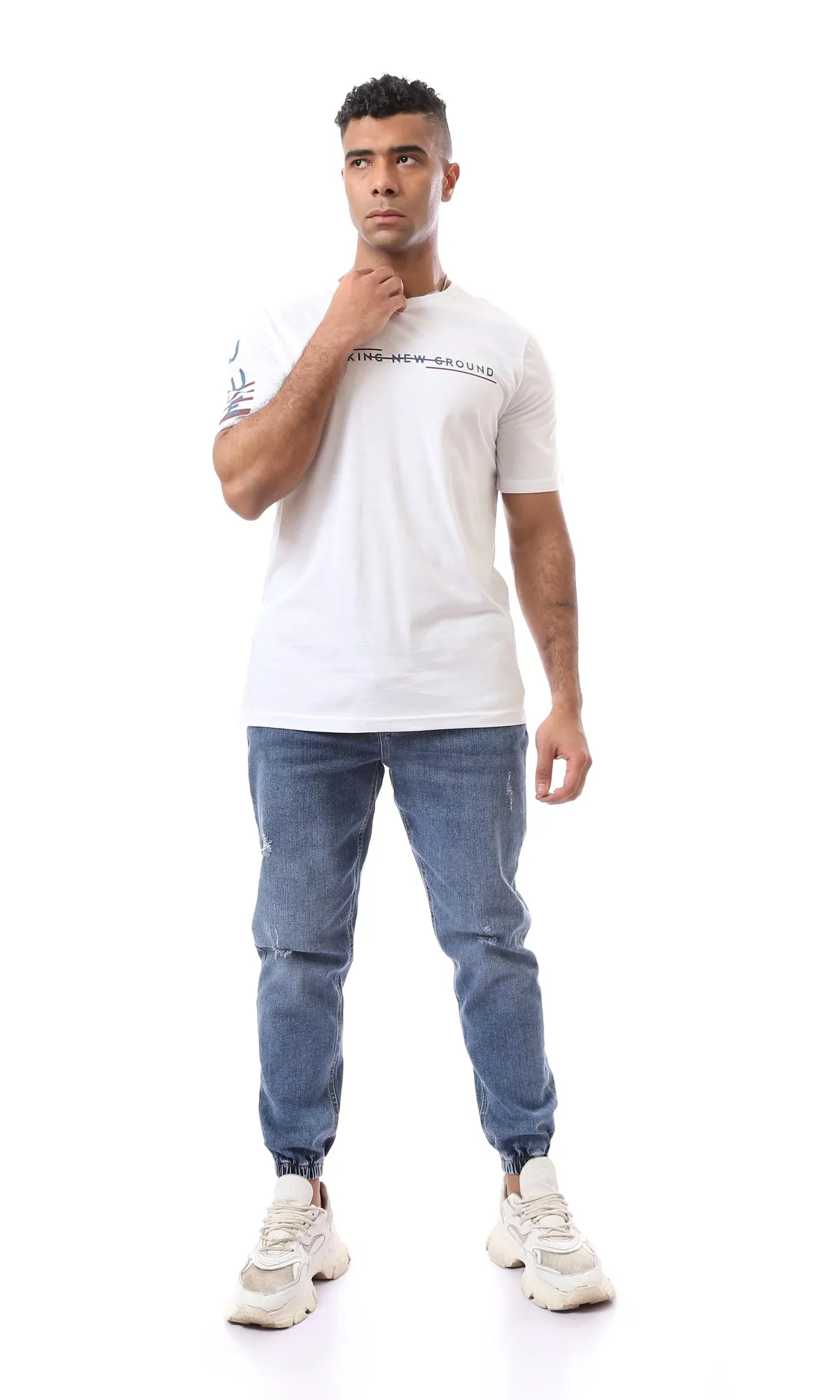 O163327 Short Sleeves White Printed Summer Tee