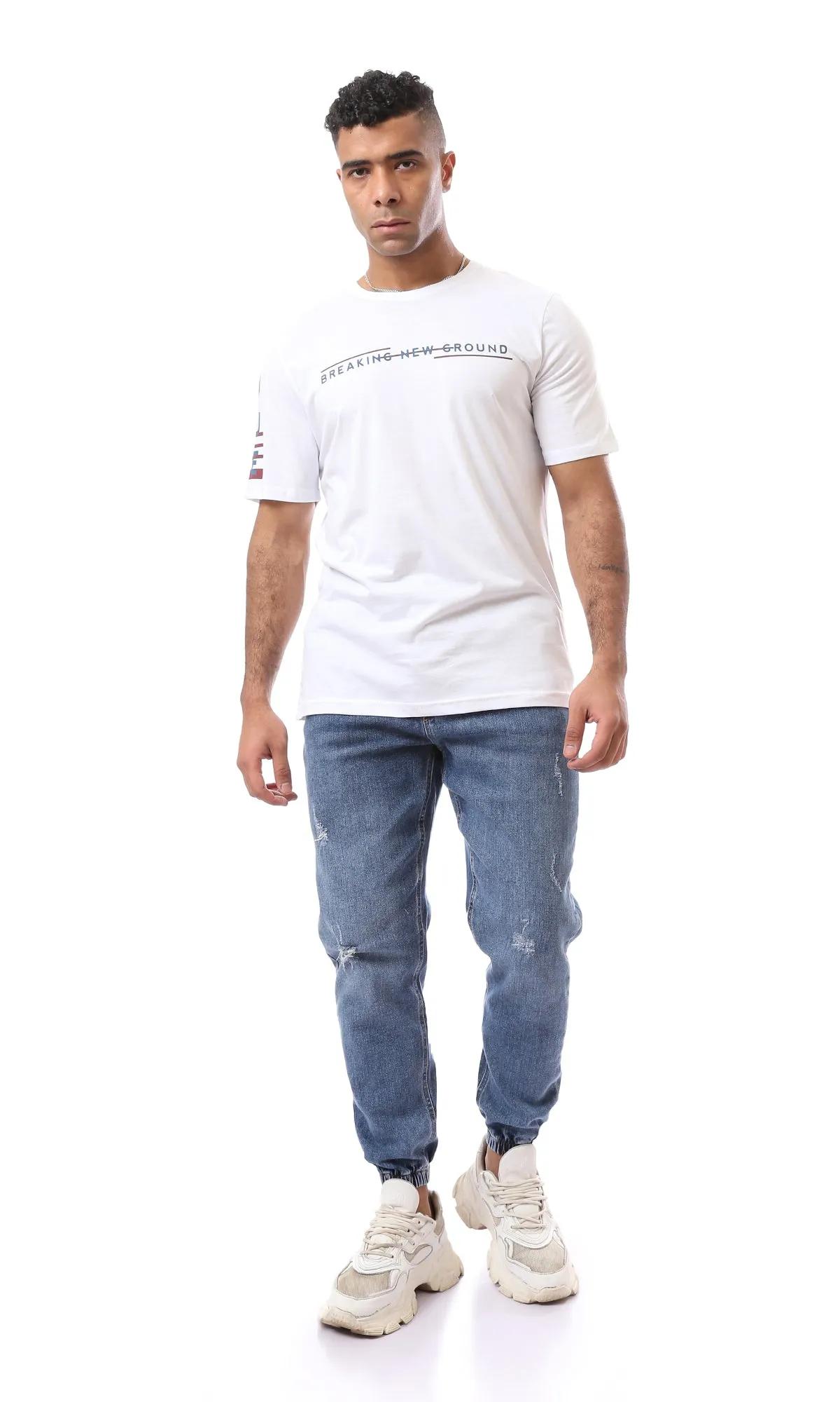 O163327 Short Sleeves White Printed Summer Tee