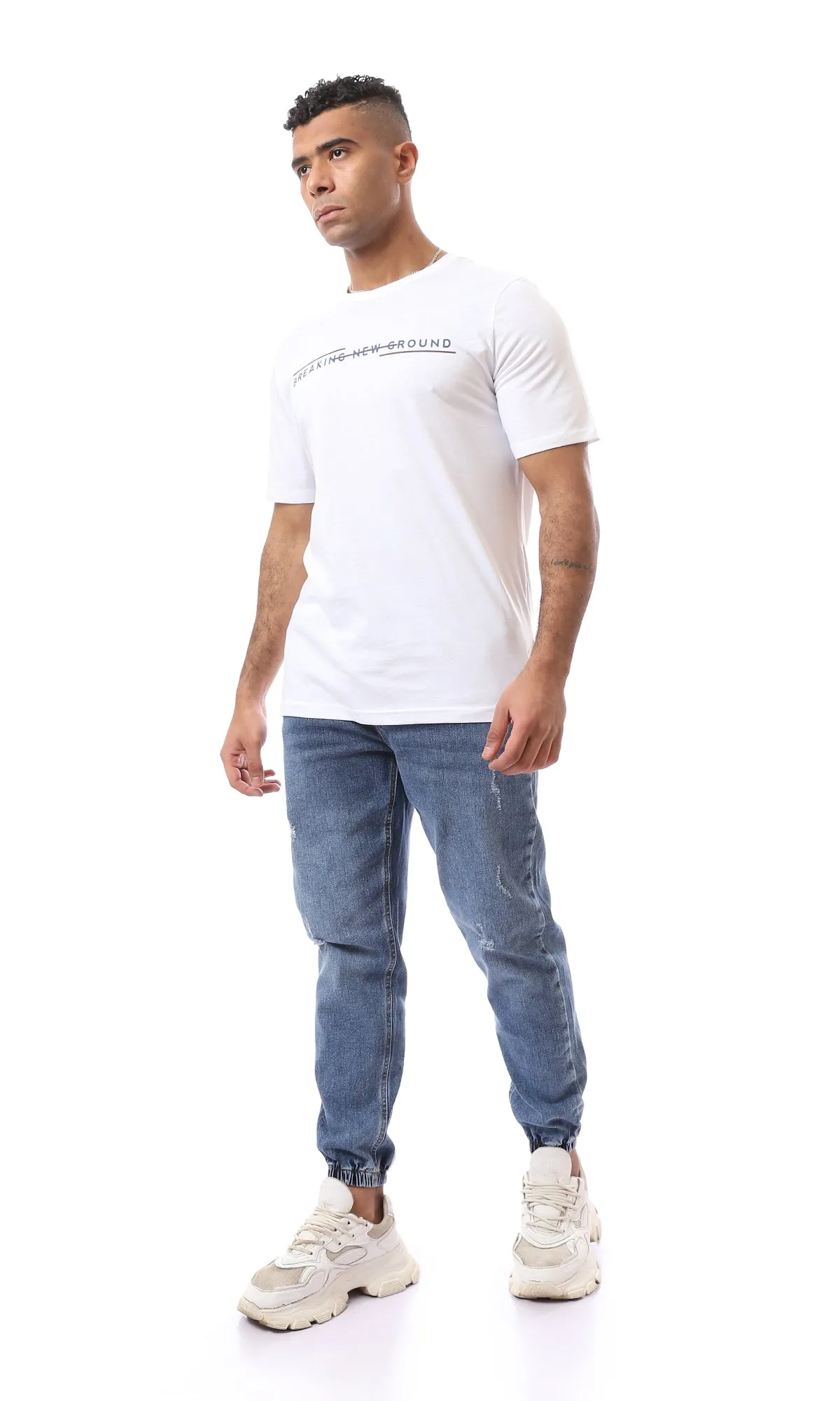 O163327 Short Sleeves White Printed Summer Tee