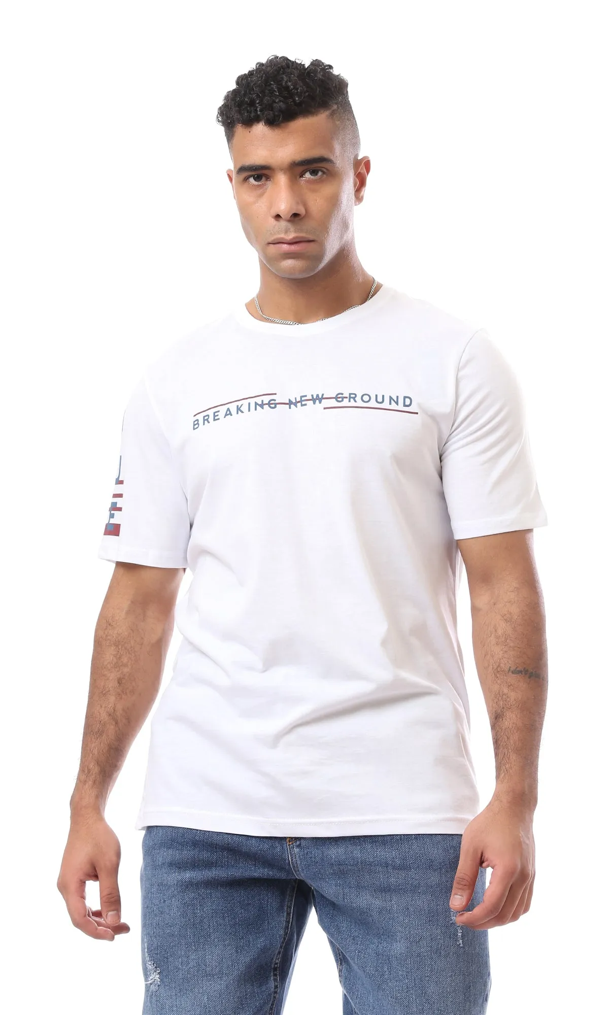 O163327 Short Sleeves White Printed Summer Tee