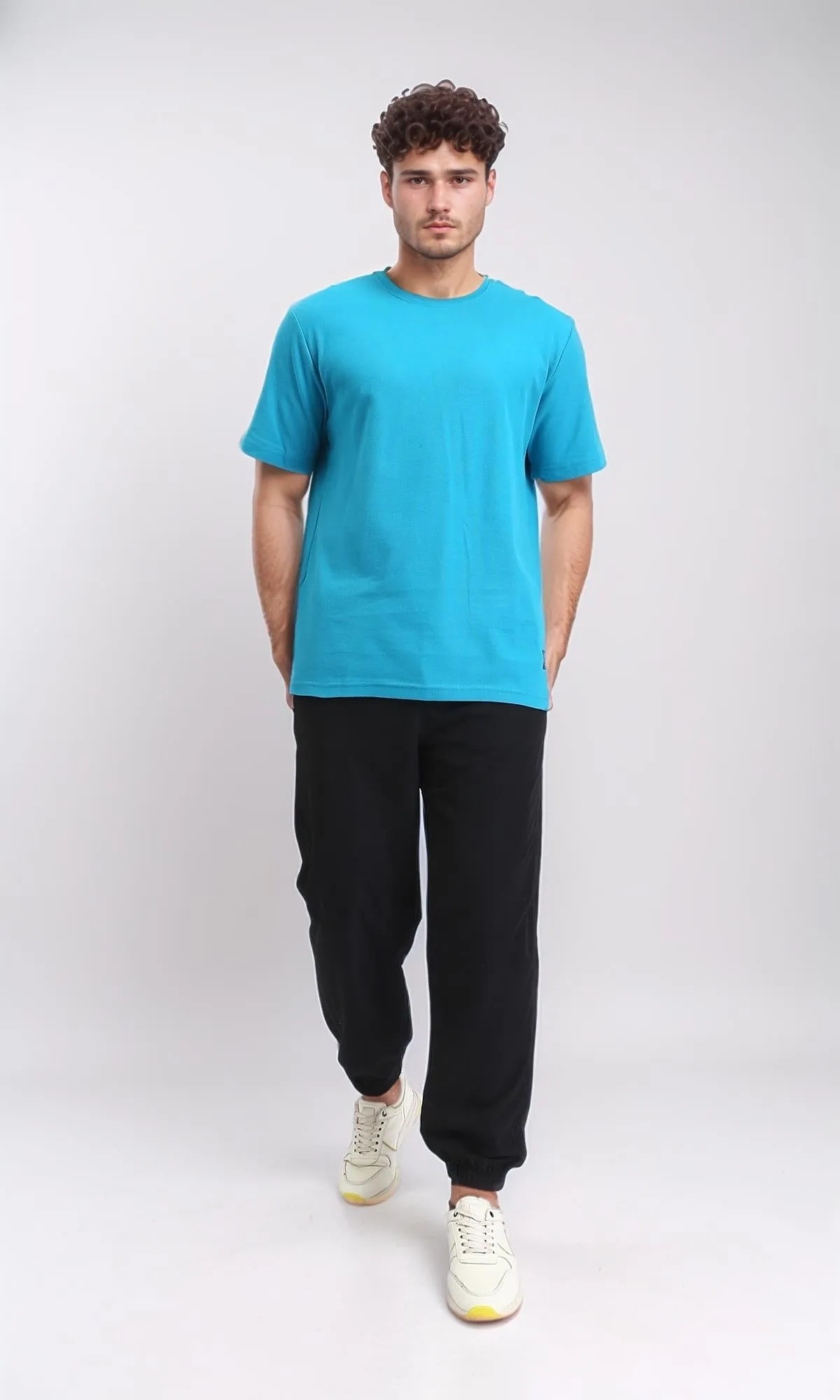 O204273 - Solid Elbow Sleeves Basic Tee - Turquoise