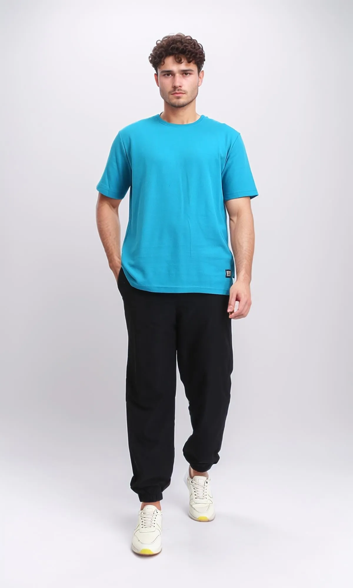 O204273 - Solid Elbow Sleeves Basic Tee - Turquoise