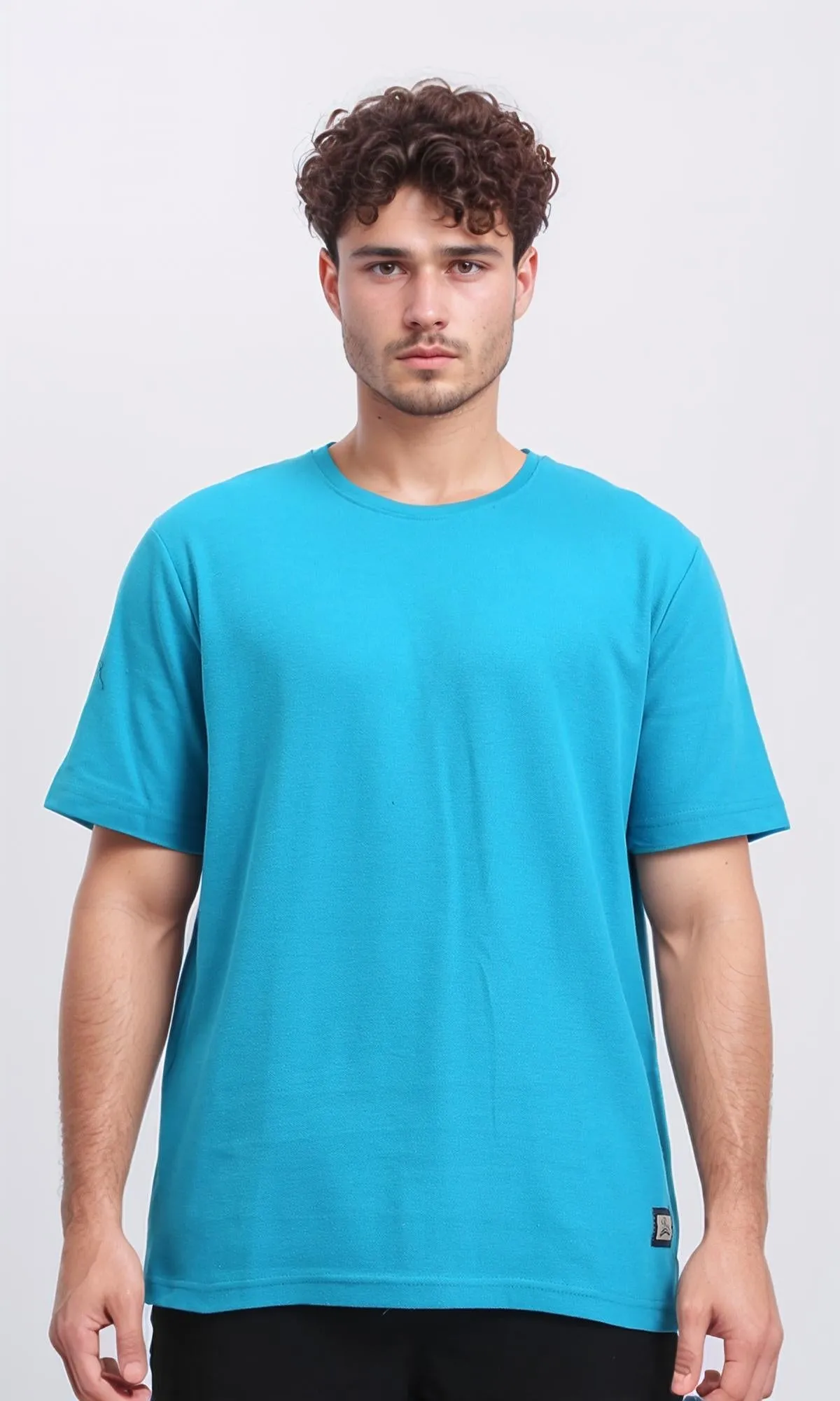 O204273 - Solid Elbow Sleeves Basic Tee - Turquoise