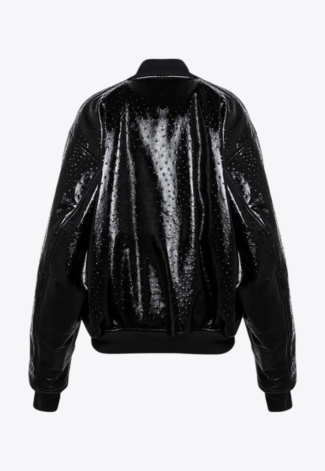 Ostrich-Effect Leather Bomber Jacket