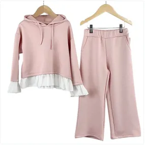 Pink Peplum Faux Shirt Hood Co-ord Set