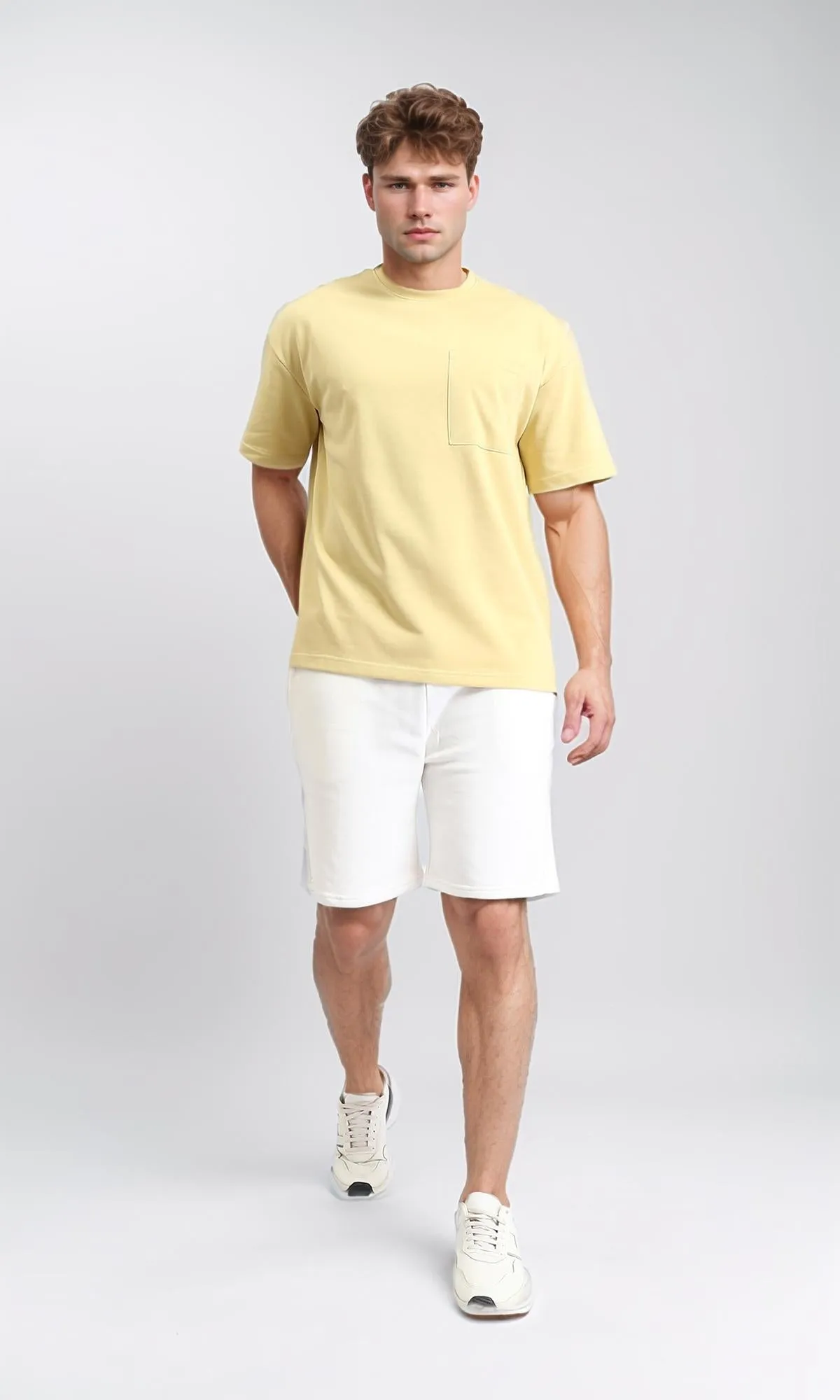 R207839 - Solid Basic Tee with Front Pocket - Light Yellow