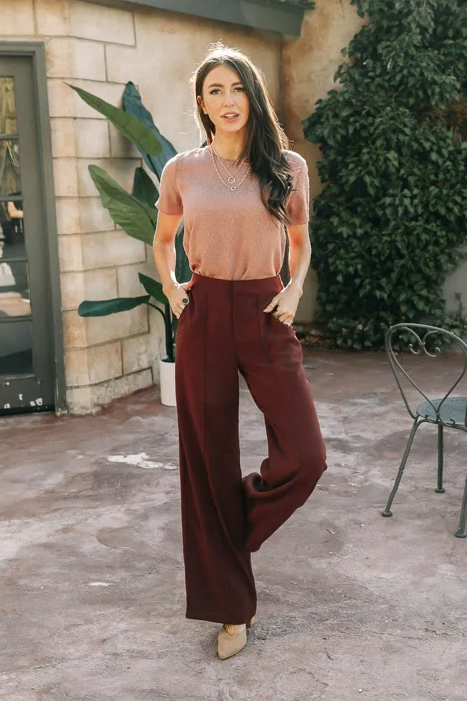 Rigby Wide Leg Trousers in Burgundy
