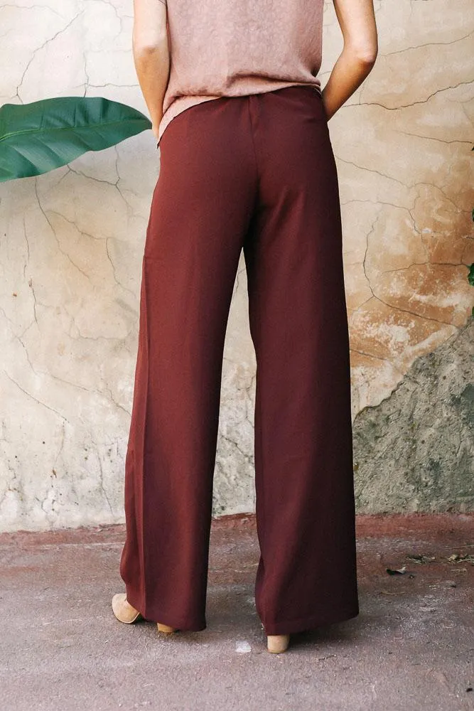 Rigby Wide Leg Trousers in Burgundy