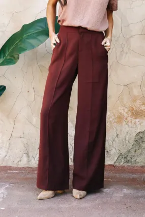 Rigby Wide Leg Trousers in Burgundy