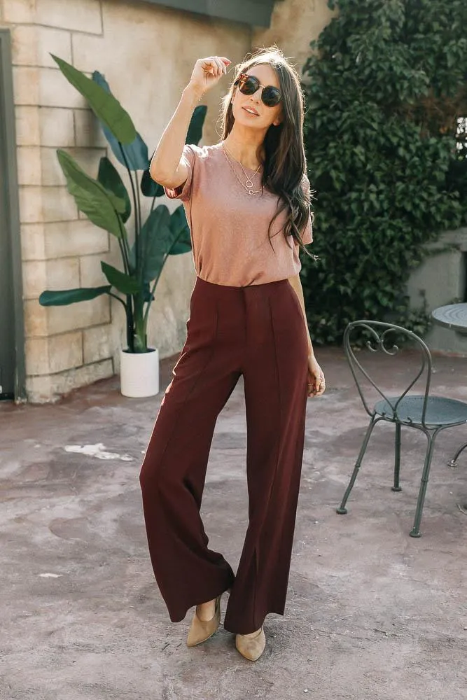 Rigby Wide Leg Trousers in Burgundy