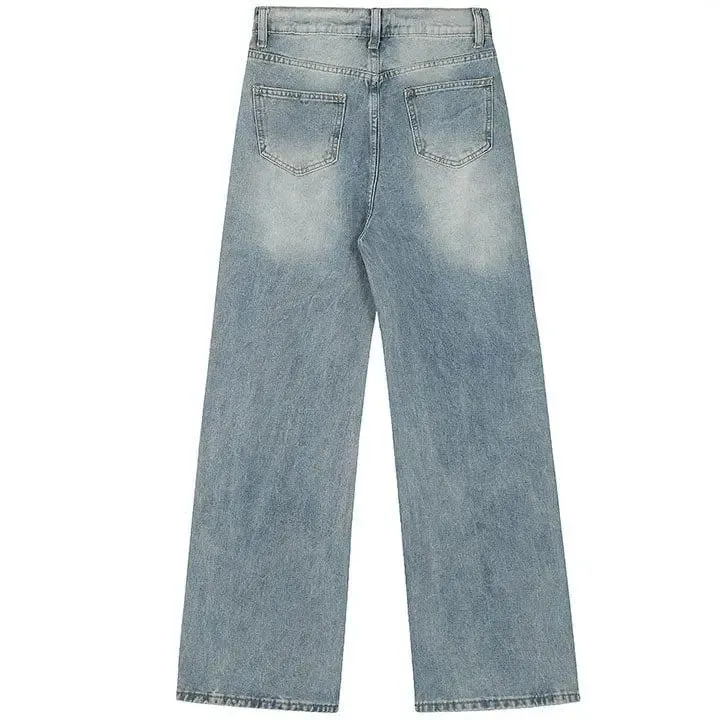 Sneakerhill® Baggy Ripped Wide Leg Jeans Black Graffiti