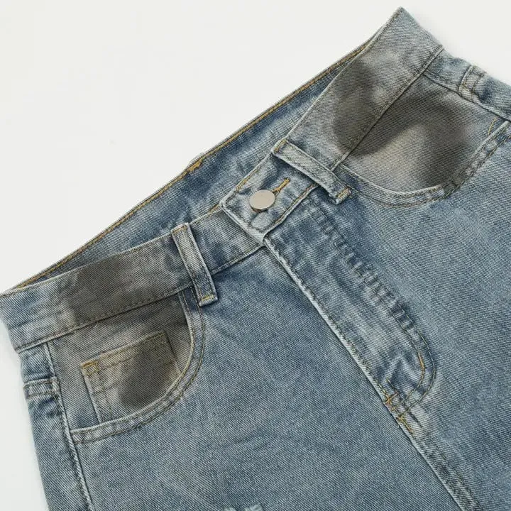 Sneakerhill® Baggy Ripped Wide Leg Jeans Black Graffiti