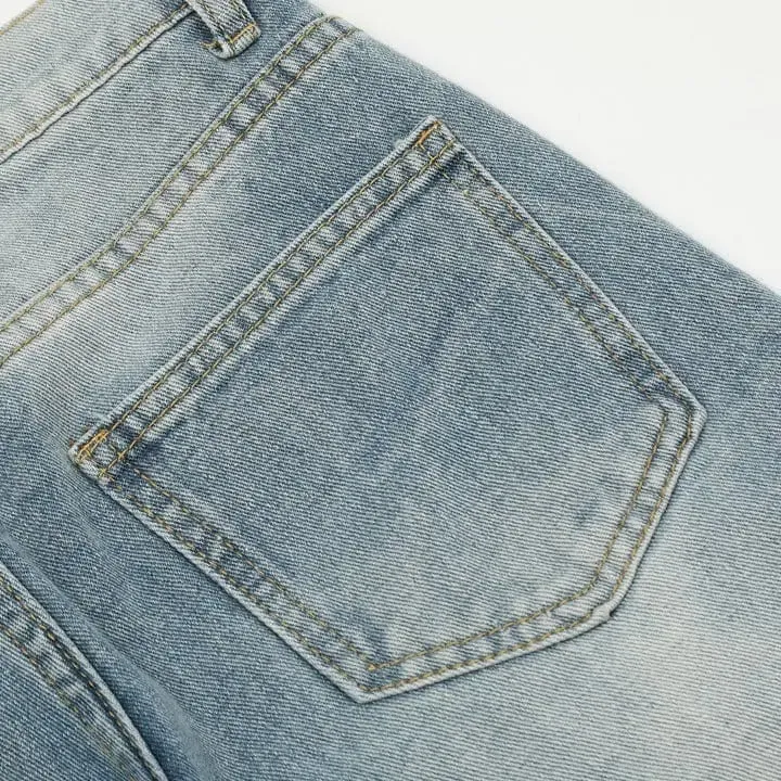 Sneakerhill® Baggy Ripped Wide Leg Jeans Black Graffiti