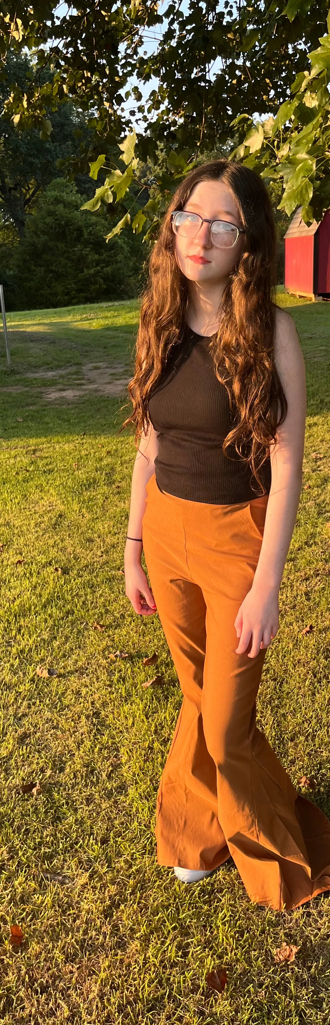 Solid Flared Pants-Rust