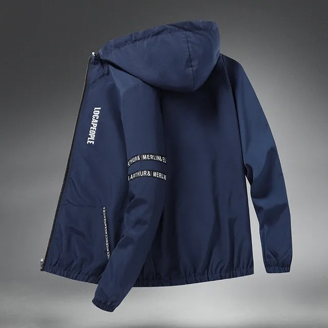 Spring Autumn Streetwear Jackets Men Hooded Casual Loose Print Windbreaker Jacket Male Hip Hop Coat homme