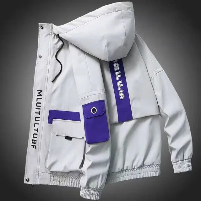 Spring Autumn Streetwear Jackets Men Hooded Casual Loose Print Windbreaker Jacket Male Hip Hop Coat homme