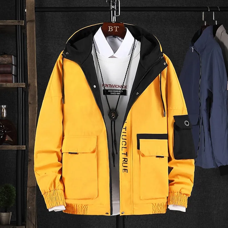 Spring Autumn Streetwear Jackets Men Hooded Casual Loose Print Windbreaker Jacket Male Hip Hop Coat homme