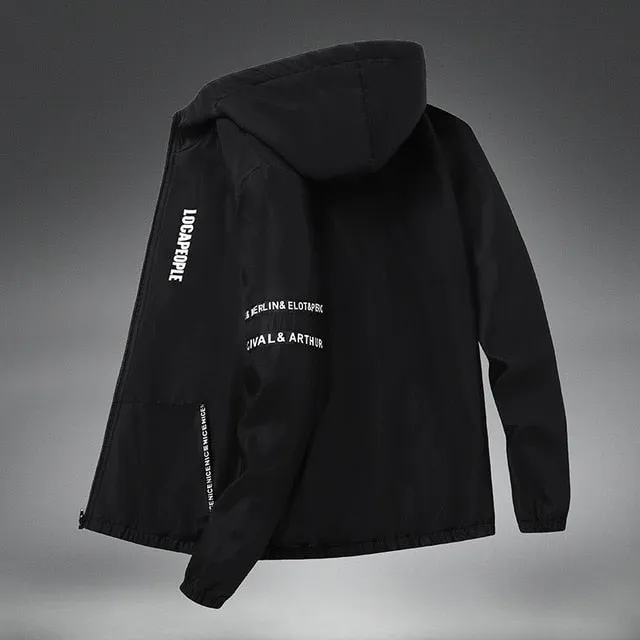 Spring Autumn Streetwear Jackets Men Hooded Casual Loose Print Windbreaker Jacket Male Hip Hop Coat homme