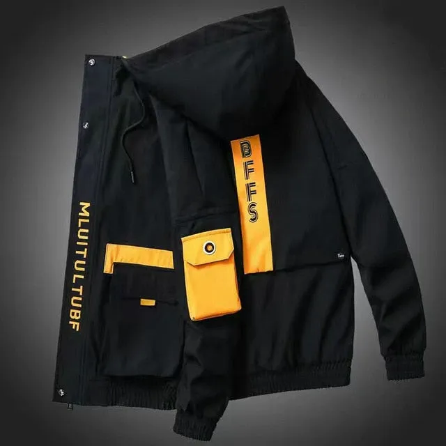 Spring Autumn Streetwear Jackets Men Hooded Casual Loose Print Windbreaker Jacket Male Hip Hop Coat homme