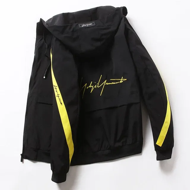 Spring Autumn Streetwear Jackets Men Hooded Casual Loose Print Windbreaker Jacket Male Hip Hop Coat homme