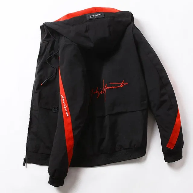 Spring Autumn Streetwear Jackets Men Hooded Casual Loose Print Windbreaker Jacket Male Hip Hop Coat homme