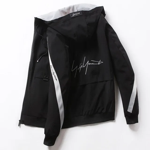 Spring Autumn Streetwear Jackets Men Hooded Casual Loose Print Windbreaker Jacket Male Hip Hop Coat homme
