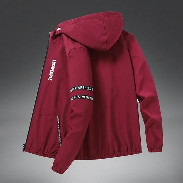 Spring Autumn Streetwear Jackets Men Hooded Casual Loose Print Windbreaker Jacket Male Hip Hop Coat homme
