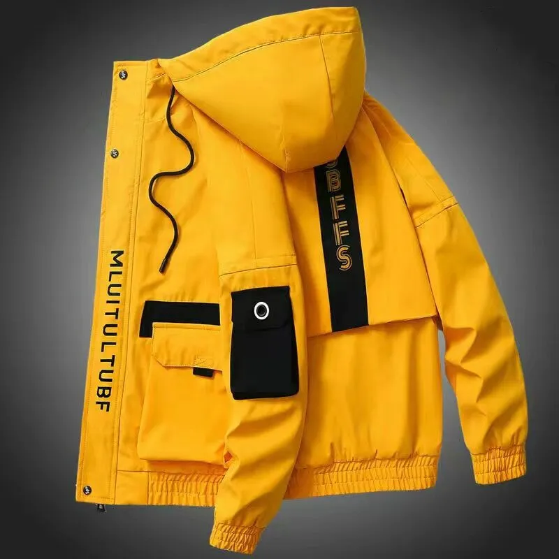 Spring Autumn Streetwear Jackets Men Hooded Casual Loose Print Windbreaker Jacket Male Hip Hop Coat homme