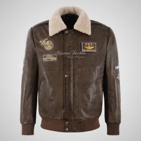 TRAP Leather Bomber Pilot Jacket Brown Detachable Fur Collar