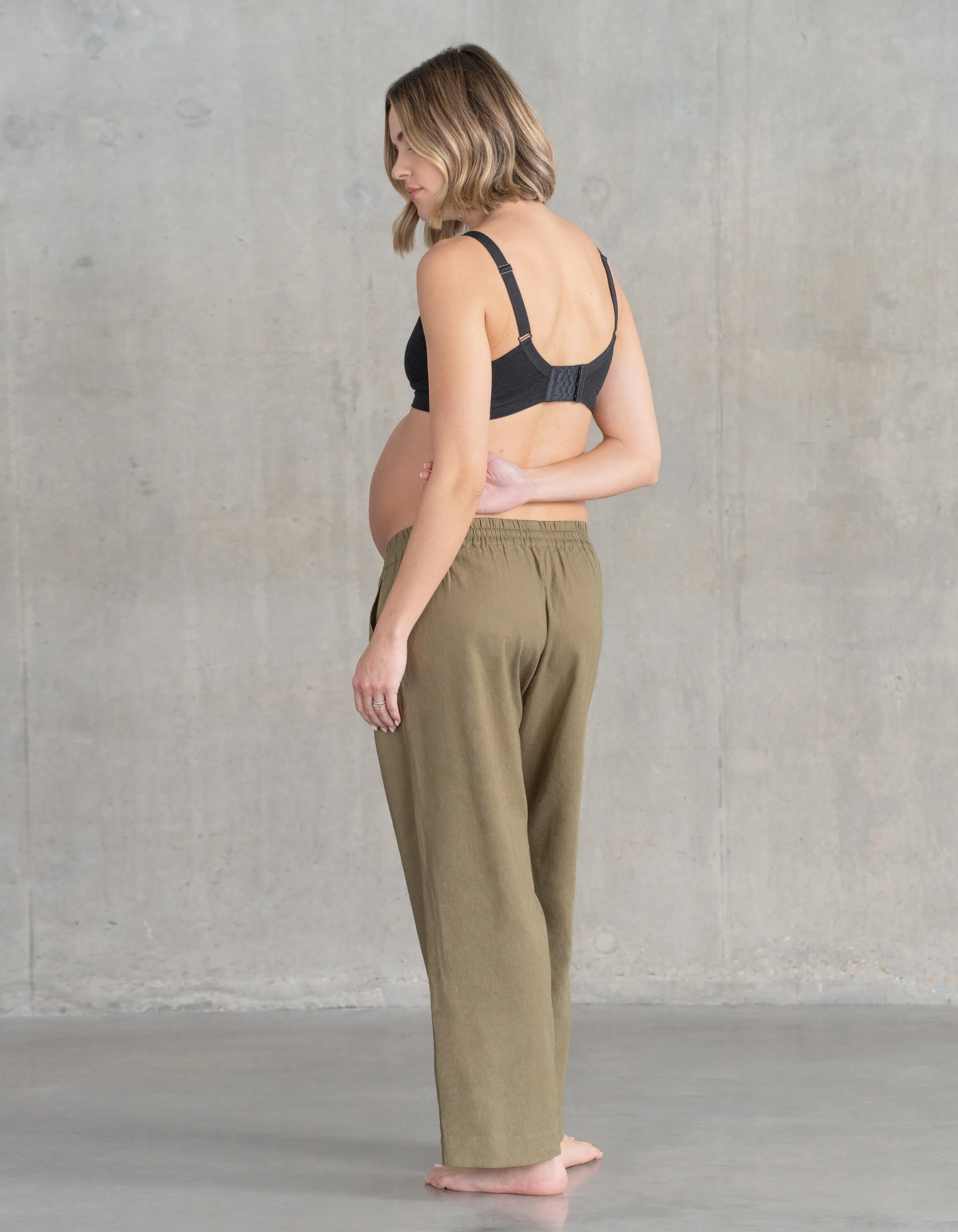 Wide-Leg Linen-Blend Under Bump Maternity Trousers