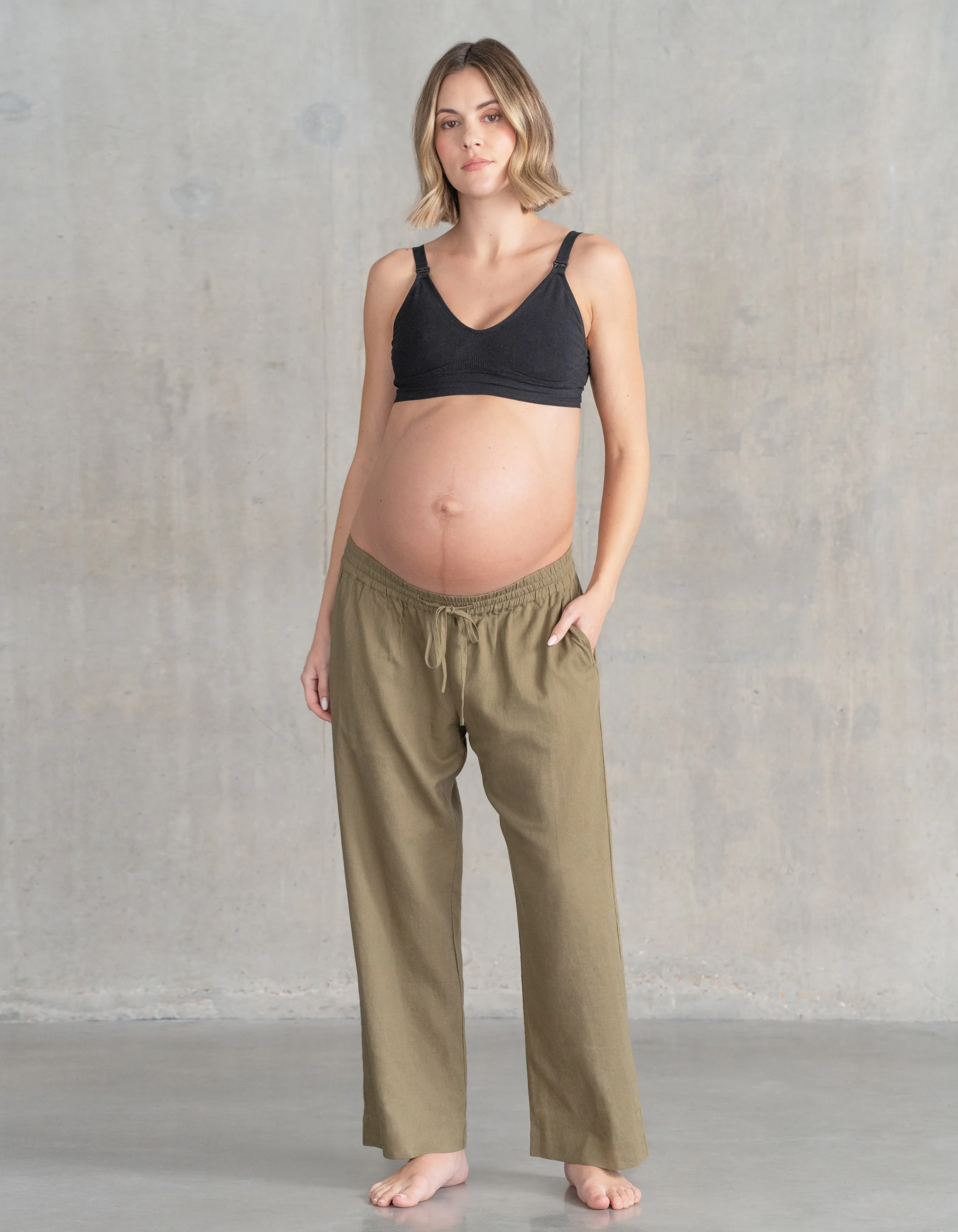 Wide-Leg Linen-Blend Under Bump Maternity Trousers