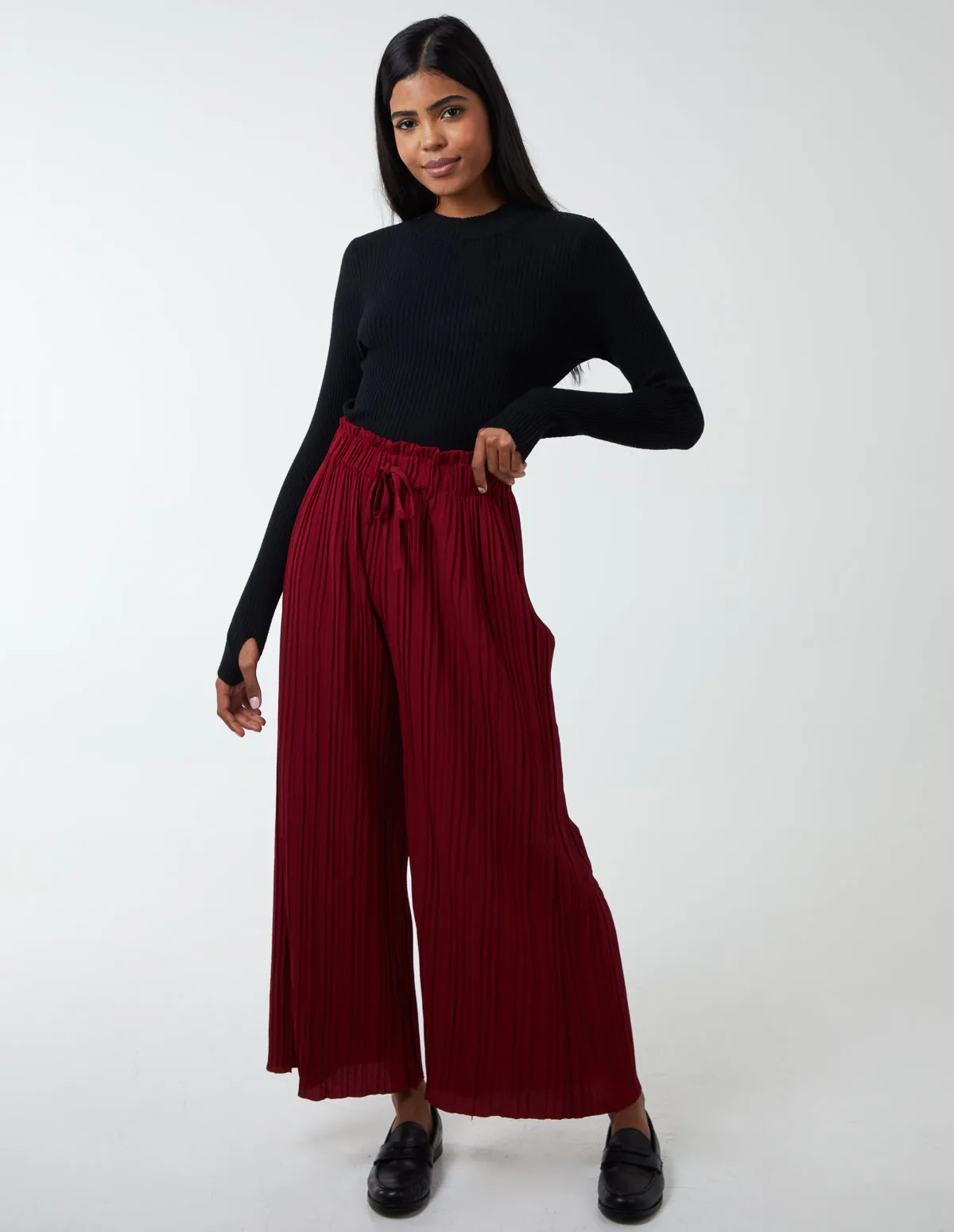 Wide Leg Pleated Trousers