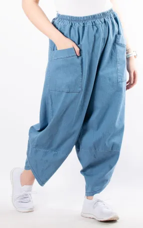 Wide Leg Pocket Trouser | Washed Denim