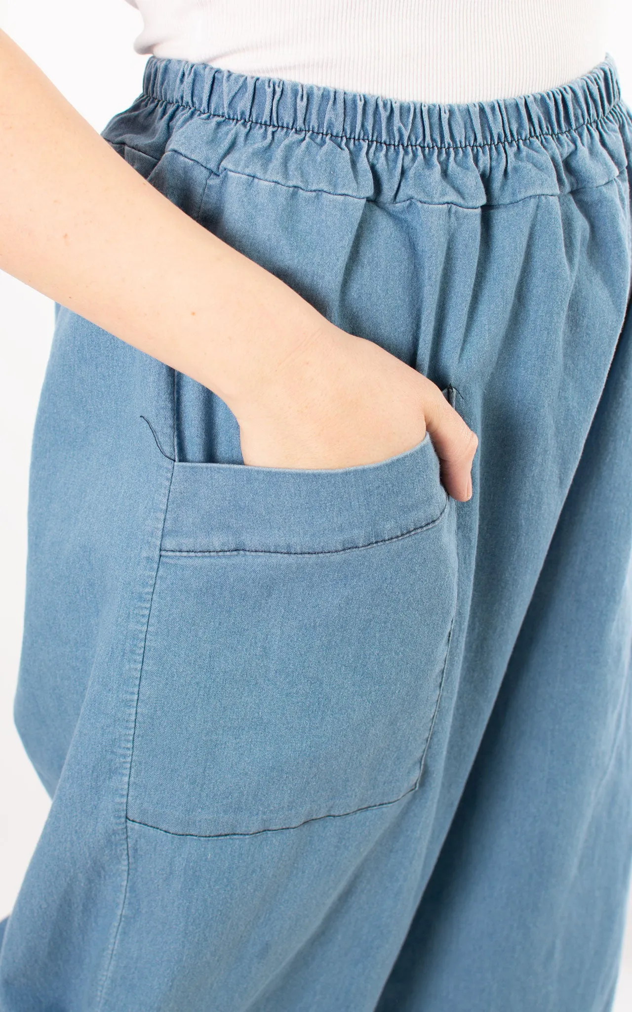 Wide Leg Pocket Trouser | Washed Denim