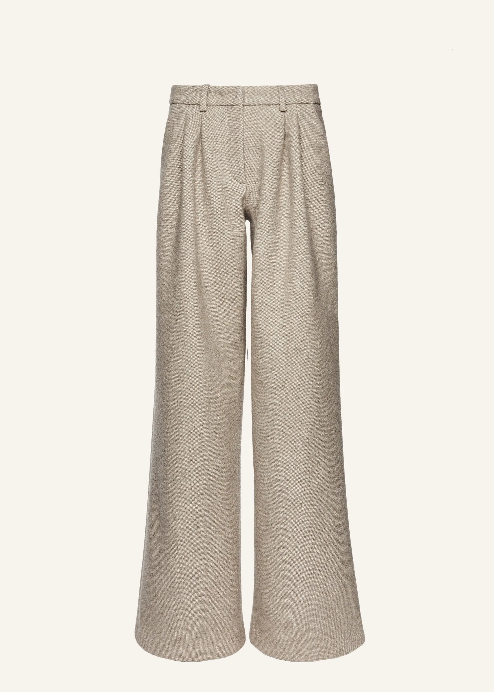 Wide-leg tailored wool pants in beige