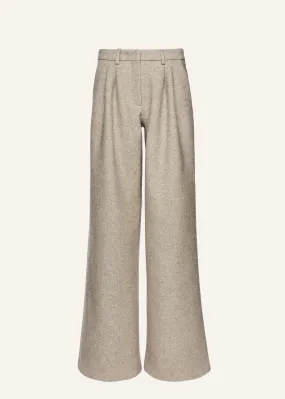 Wide-leg tailored wool pants in beige